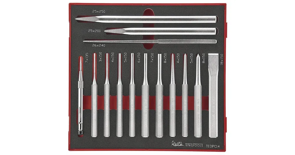 Profiteer nu | Beitel en doorslagenset Foam2 tray 14 delig Teng Tools